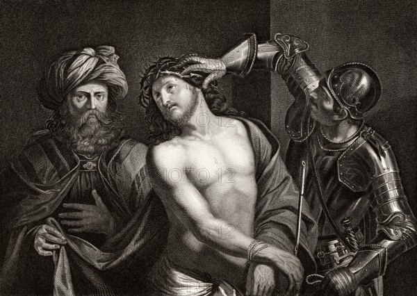 A crown of thorns placed on the head of Jesus
