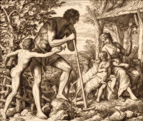 Adam, Eve, and Family, by Julius Schnorr von Carolsfeld, 1860