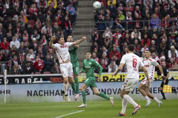 Andreas Dick (DFL/DFB REGULATIONS PROHIBIT ANY USE OF PHOTOGRAPHS AS IMAGE SEQUENCES AND/OR QUASI-VIDEO), RheinEnergieStadion, Cologne, North Rhine-Westphalia, Dominique Heintz (1.FC Köln, defence, #3), Niko Gießelmann (SpVgg Greuther Fürth, defence, #17), 2nd Bundesliga, 1.FC Köln, SpVgg Greuther Fürth on 09.11.2024 at the RheinEnergieStadion in Cologne Germany