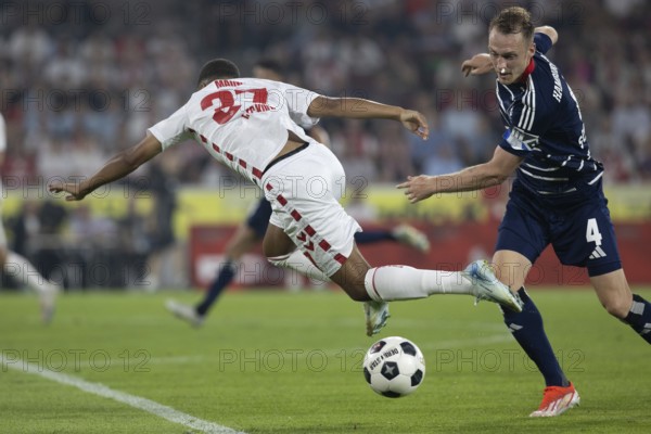 Linton Maina (1.FC Köln, Midfield, #37), Sebastian Schonlau (Hamburger SV, Defence, #4), 2nd Bundesliga, 1. FC Köln, Hamburger SV on 02/08/2024 at the RheinEnergieStadion in Cologne Germany . (DFL/DFB REGULATIONS PROHIBIT ANY USE OF PHOTOGRAPHS AS IMAGE SEQUENCES AND/OR QUASI-VIDEO)