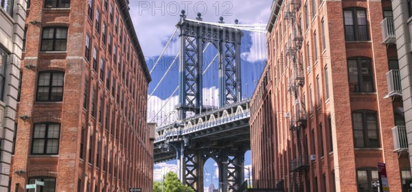 The Manhattan Bridge from Dumbo, Brooklyin, New York on a sunny day