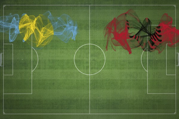 Palau vs Albania Soccer Match, national colors, national flags, soccer field, football game, Competition concept, Copy space