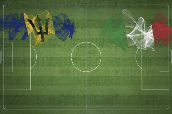 Barbados vs Italy Soccer Match, national colors, national flags, soccer field, football game, Competition concept, Copy space