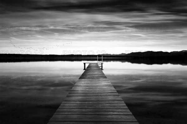 Jetty at Lake Starnberg, Bavaria, in black and white