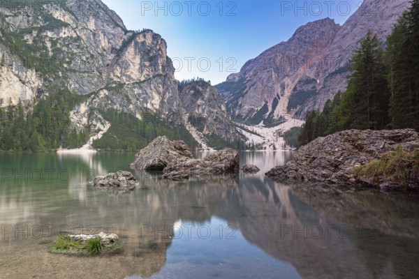 Late summer evening at Lake Lake Prags, South Tyrol