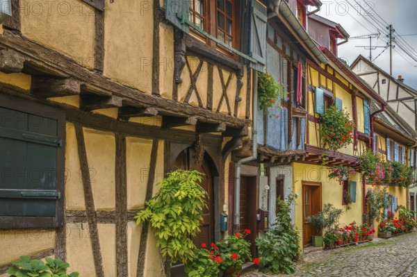 Picturesque historical street in Eguisheim, Alsace, France, Europe