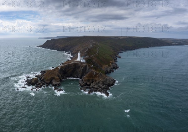 Aerial landscape view of the Start Point Lighthouse and headland in South Devon on the English Channel