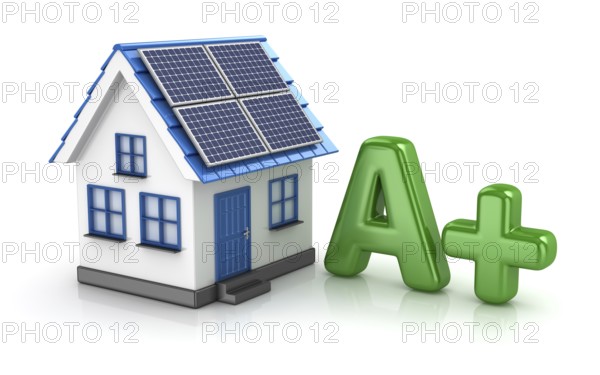 Energy Saver with Solar Panel, This is a 3d Rendered Computer Generated Image. Isolated on White