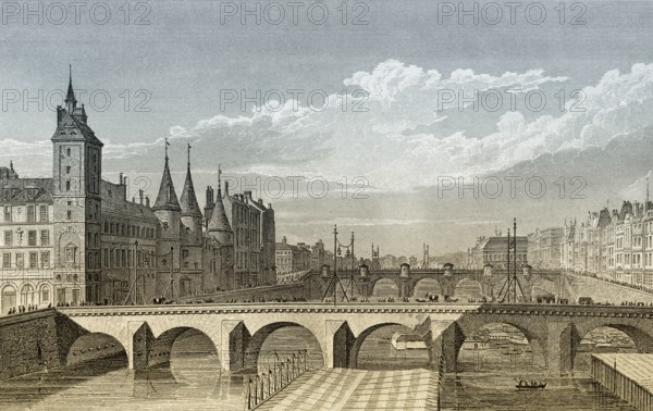 Pont au Change, Paris, antique steel engraved print, 1831