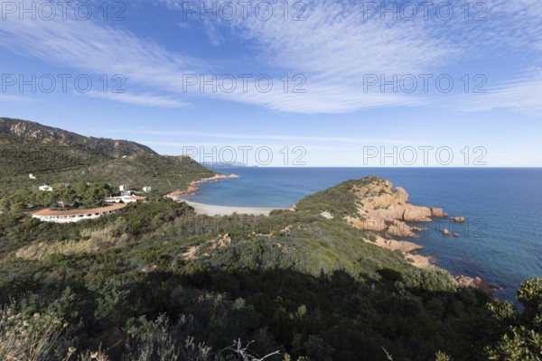 Bay with beautiful beach and sea in the sunshine, Spiaggia di Su Sirboni, Ogliastra, Sardinia, Italy, Europe