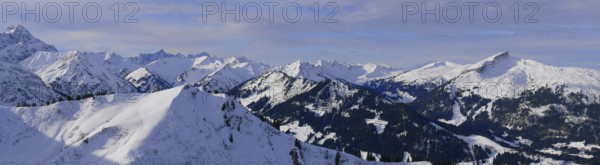 Mountain panorama in Kleinwalsertal with Widderstein, Walmendingerhorn and Hoher Ifen and much more