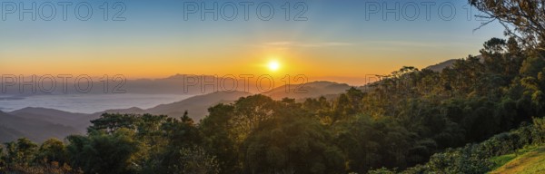 Tropical forest nature landscape with mountain range sunrise with moving cloud mist, Chiang Mai Thailand panorama