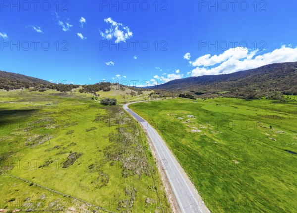 The view towards Crackenback over the Alpine Way road on a warm sunny summer's day in New South Wales, Australia, Oceania