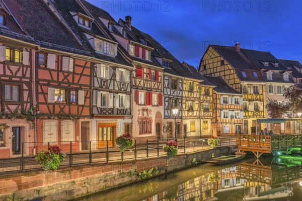 Colmar France, Colorful Half Timber House night city skyline