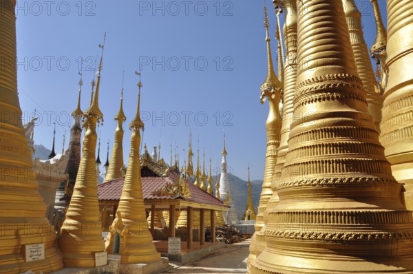 Pagoda field at inle lake, burma