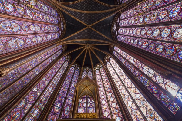 PARIS, FRANCE ?FEBRUARY 05, 2014: Interiors and architectural details of the Sainte Chapelle, built in 1239, February 05, 2014 in Paris, France, Europe