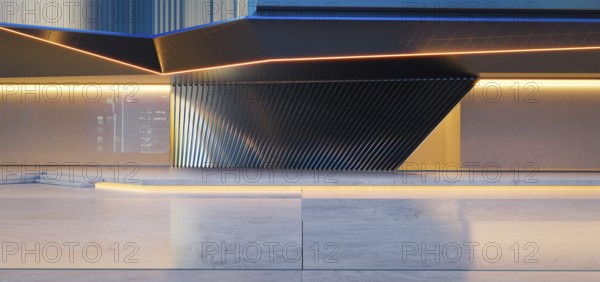 Empty ground in front of modern buildings. Photorealistic 3D rendering
