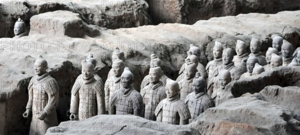 XIAN, CHINA - October 29, 2017: Terracotta Army. Clay soldiers of the Chinese emperor. Sculptures of the soldiers of the emperor
