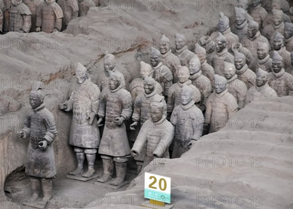 XIAN, CHINA - October 29, 2017: Terracotta Army. Clay soldiers of the Chinese emperor. Sculptures of the soldiers of the emperor