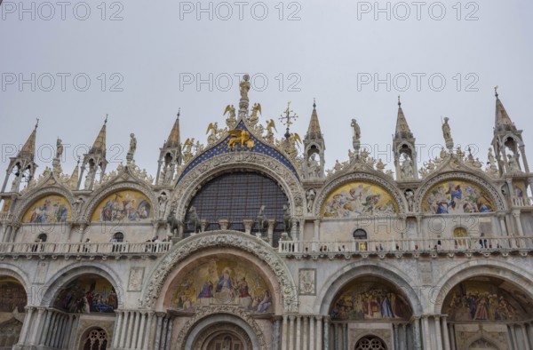 Architecture details of the amazing San Marco Basilica in St. Mark Square, famous tourist attraction in Venice, Italy, Europe