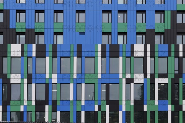 Colourful facade on modern architecture, Montreal, Province of Quebec, Canada, North America