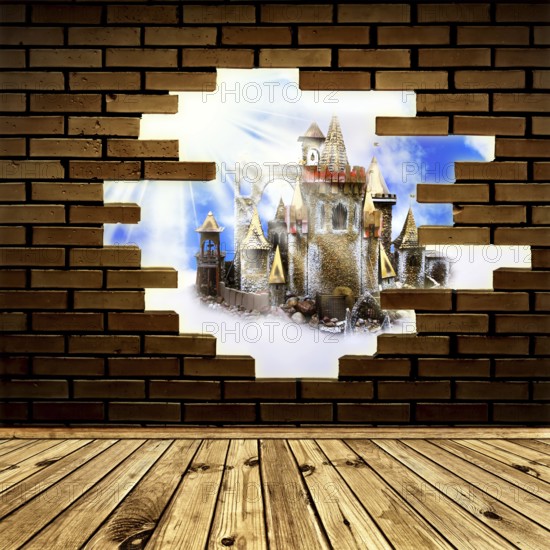 Magic castle in the hole of brick wall Daugavpils, Latvia, Europe