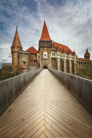 Wooden bridge to the castle in Transylvania, Hunedoara, Romania Hunedoara, Romania, Europe