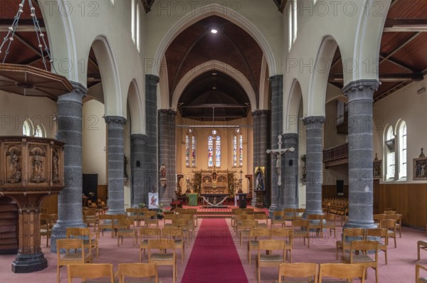 Bissegem, West Flanders Region, Belgium, 07 18 2021 The decorated interior of the Catholic church, Europe