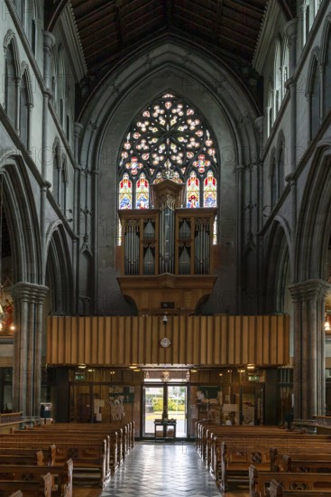Kilkenny, Ireland, 17 August, 2022: view of the central nave of the St. Mary's Cathedral in Kilkenny with the church organ above the entrance, Europe
