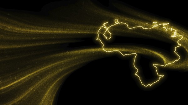 Map of Venezuela, Gold glitter map on dark background