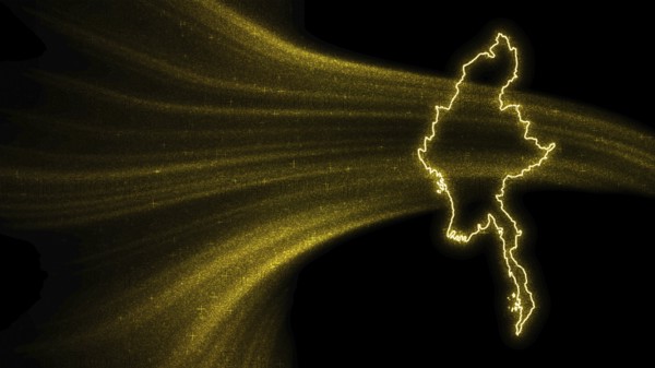 Map of Myanmar, Gold glitter map on dark background