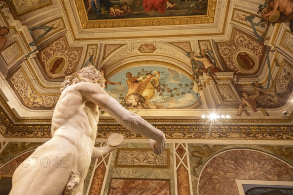 Rome, Italy, 28 December 2023: Galleria Borghese, Borghese Gallery, ancient art museum interior, sculptures in white marble, Europe