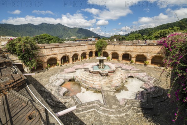 Fish fountain in the Mercedarian convent, church of La Merced, Antigua Guatemala, department of Sacatepéquez, Republic of Guatemala, Central America