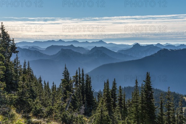 Great view over the Rockies mountain range from Mt Rainier NP, USA, North America