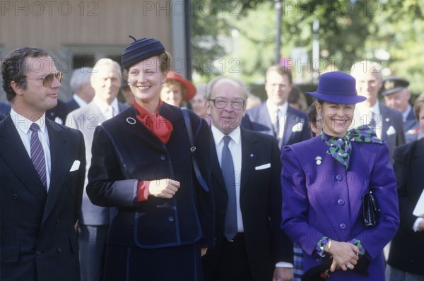 Carl XVI Gustaf, King of Sweden. Born 30 april 1946. Pictured with Queen Silvia and Queen Margrethe of Denmark 1985