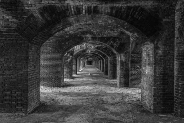 Endless corridors of Fort Jefferson on Dry Tortugas Island, Florida, USA, North America
