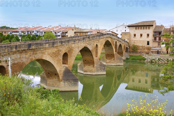 Puente de la Reina in Saint James Way bridge over Arga River in Pamplona