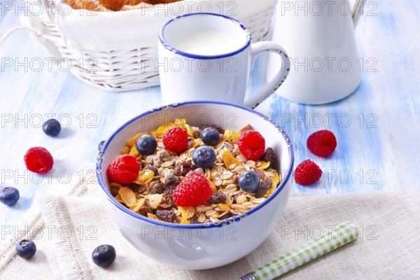 Muesli breakfast menu with forest fruits
