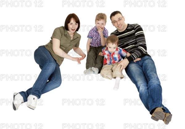 Family of four isolated on white background