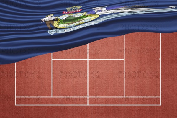 Maine Flag on Clay Tennis Court, Sports Symbol