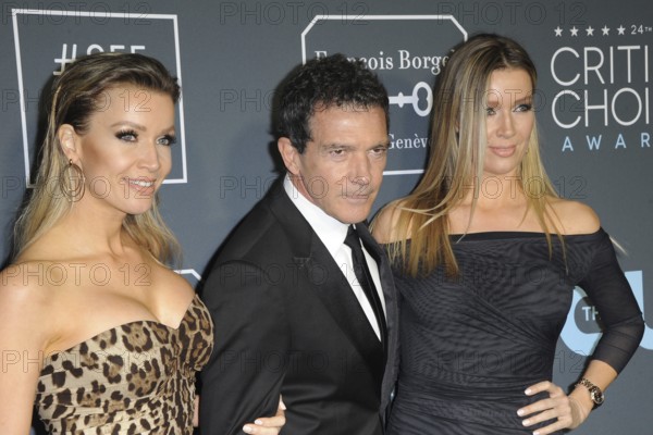 Nicole Kimpel, Antonio Banderas and Barbara Kimpel at the 24th Annual Critics' Choice Awards held at the Barker Hangar in Santa Monica, USA on January 13, 2019., Santa Monica, California, USA, North America
