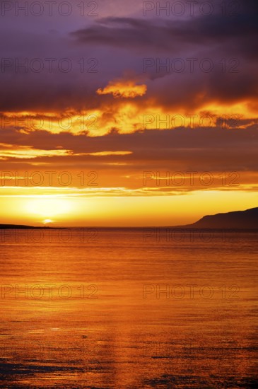 Sunset at midnight near Reykjavik in Iceland