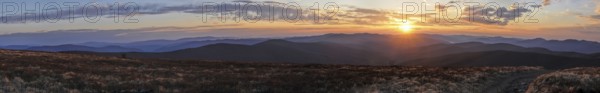 Scenic panorama of sunset over Ukrainian landscape from borders with Slovakia
