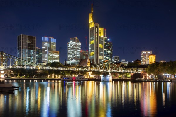 Skyline of Frankfurt at the Main river at night