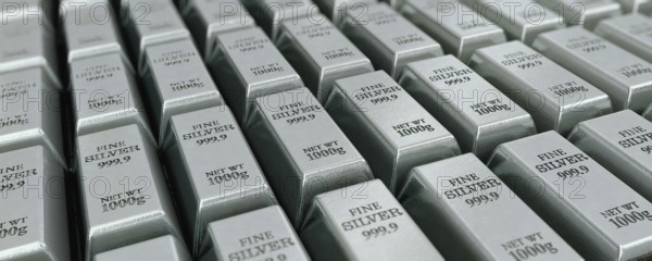 Lots of stacked silver bars