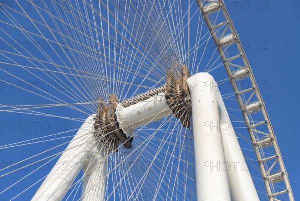 A close-up picture of the Ain Dubai ferris wheel mechanism