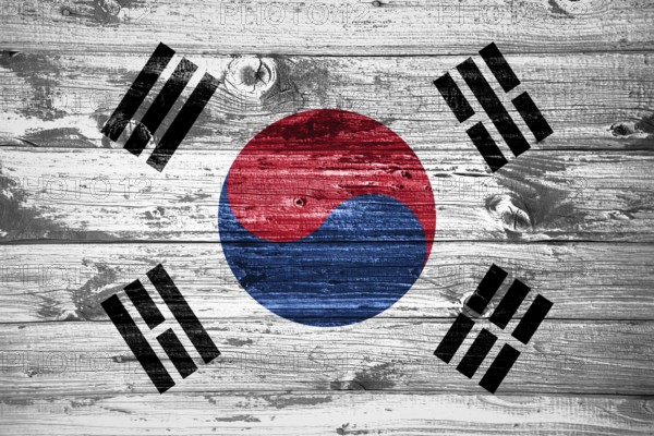 South Korea flag on wooden planks background wood flag