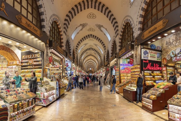 A picture of the shops inside the Egyptian or Spice Bazaar, in Istanbul