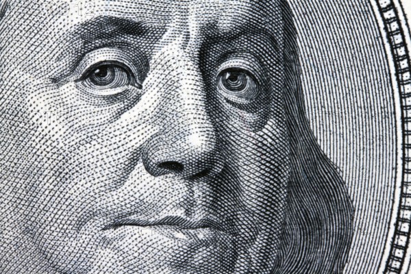 Detail of American dollar banknotes. Franklin Austria