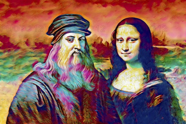 Leonardo da Vinci, 1452 - 1519, Italian painter, sculptor, architect and engineer, the painting la Gioconda, Mona Lisa, digitally edited